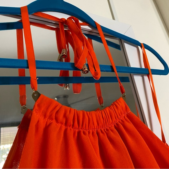 Bebe Bright Orange Party Halter Silky Cocktail Dress - Picture 4 of 14